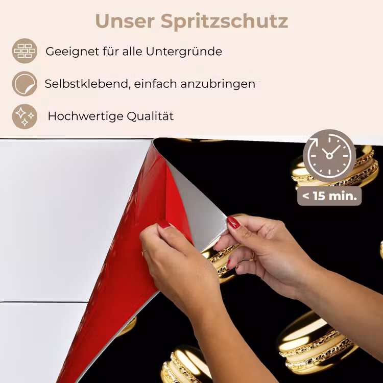 Spritzschutz Küche - Makronen - Muster - Gold - Schwarz — 4