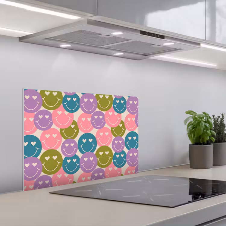 Spritzschutz Küche - Muster - Smiley - Bunt - Herzen — 1