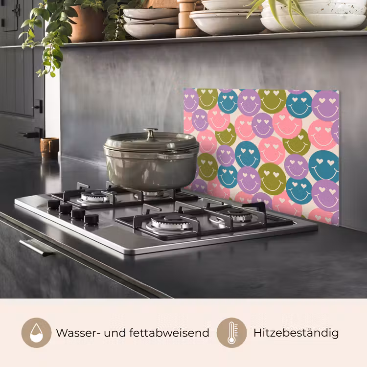 Spritzschutz Küche - Muster - Smiley - Bunt - Herzen — 2