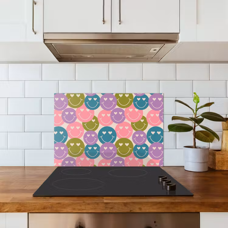 Spritzschutz Küche - Muster - Smiley - Bunt - Herzen — 3