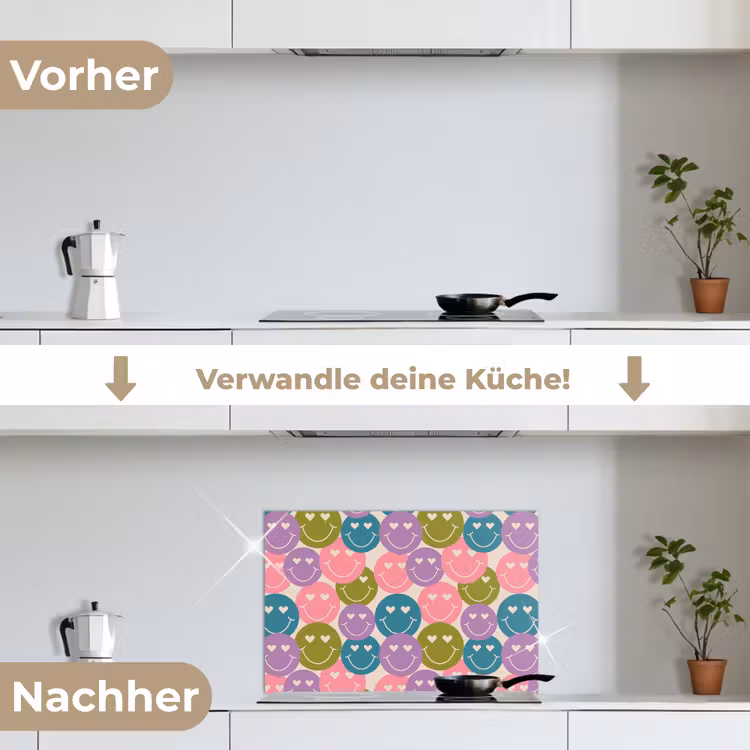 Spritzschutz Küche - Muster - Smiley - Bunt - Herzen — 7