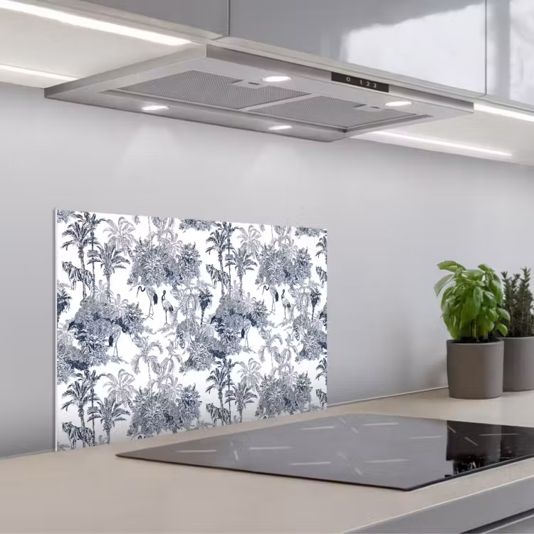 Spritzschutz Küche - Palmen - Dschungel - Abstrakt - Blau — 1