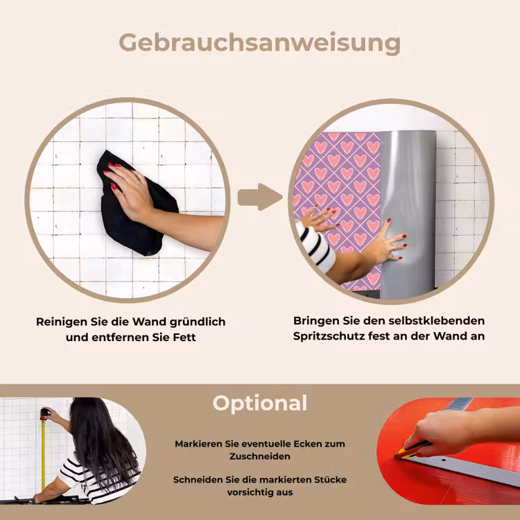 Spritzschutz Küche - Quadratisch - Muster - Lila - Herzen — 6