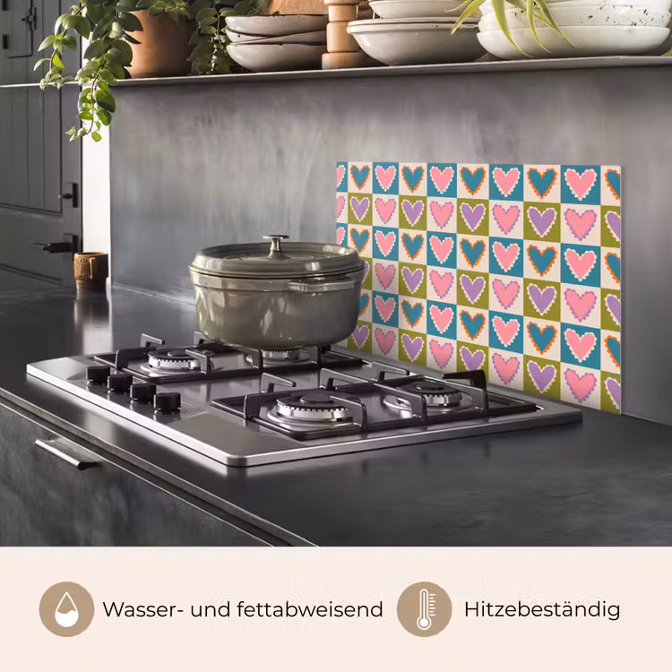 Spritzschutz Küche - Retro - Farben - Muster - Herzen — 2