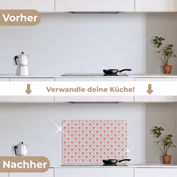 Spritzschutz Küche - Retro - Quadratisch - Herzen - Muster — 7