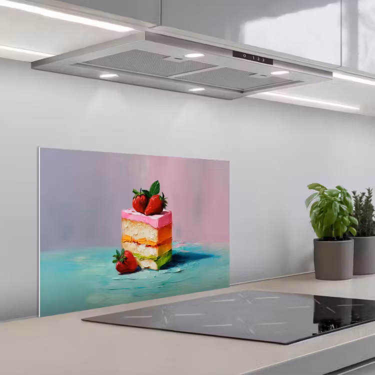 Spritzschutz Küche - Torte - Erdbeeren - Glasur - Farbenfroh — 1