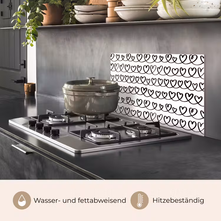 Spritzschutz Küche - Weiß - Herzen - Geflecht - Schwarz — 2
