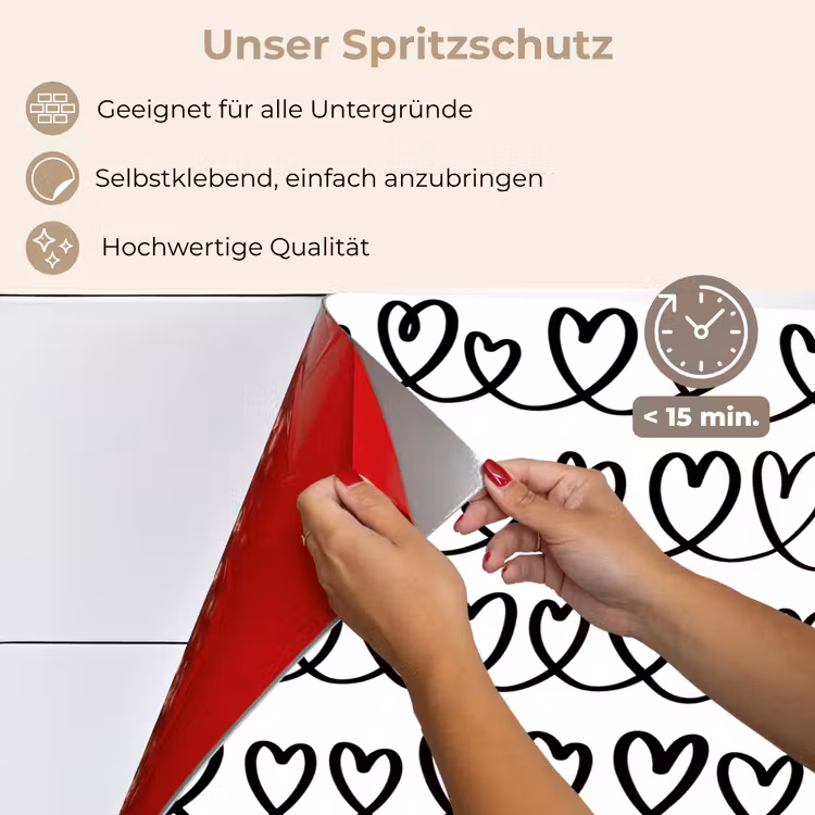 Spritzschutz Küche - Weiß - Herzen - Geflecht - Schwarz — 4