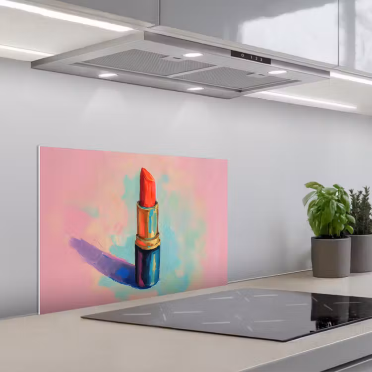 Spritzschutz Küche - Lippenstift - Rot - Pinselstriche — 1