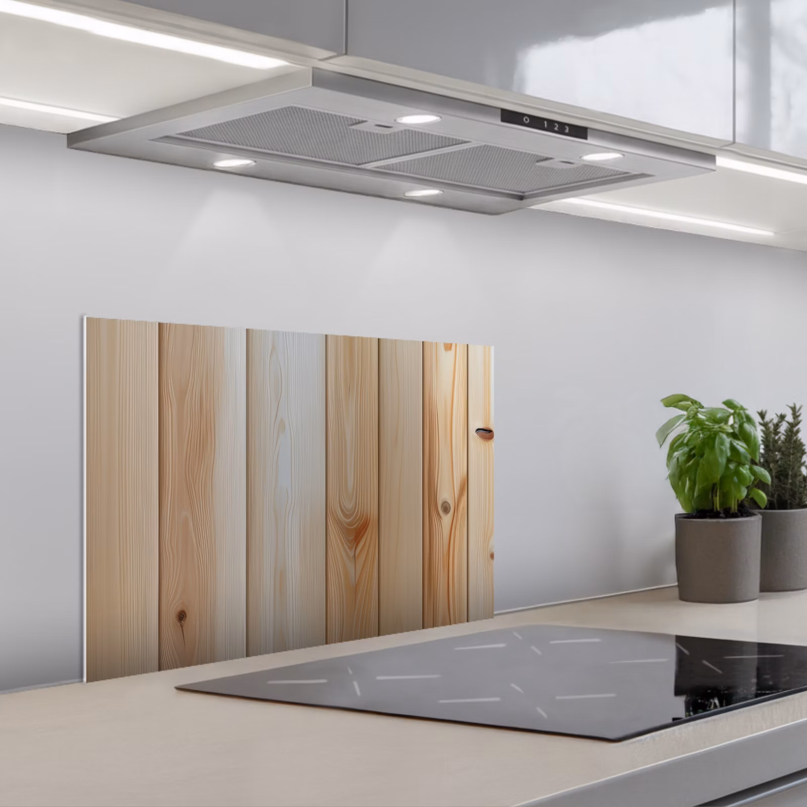 Spritzschutz Küche - Holz - Regale - Licht — 1