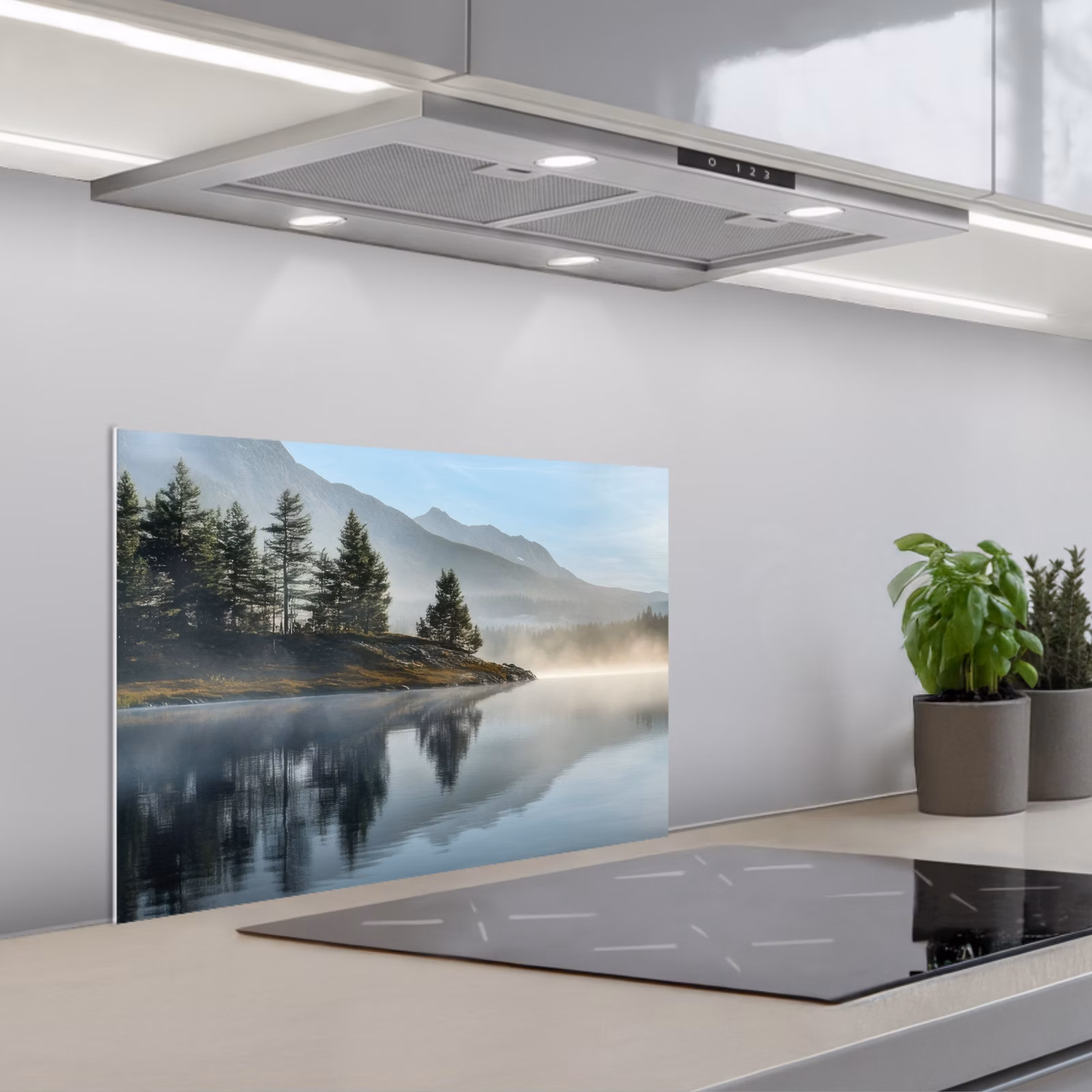 Spritzschutz Küche - See - Nebel - Berge - Landschaft — 1