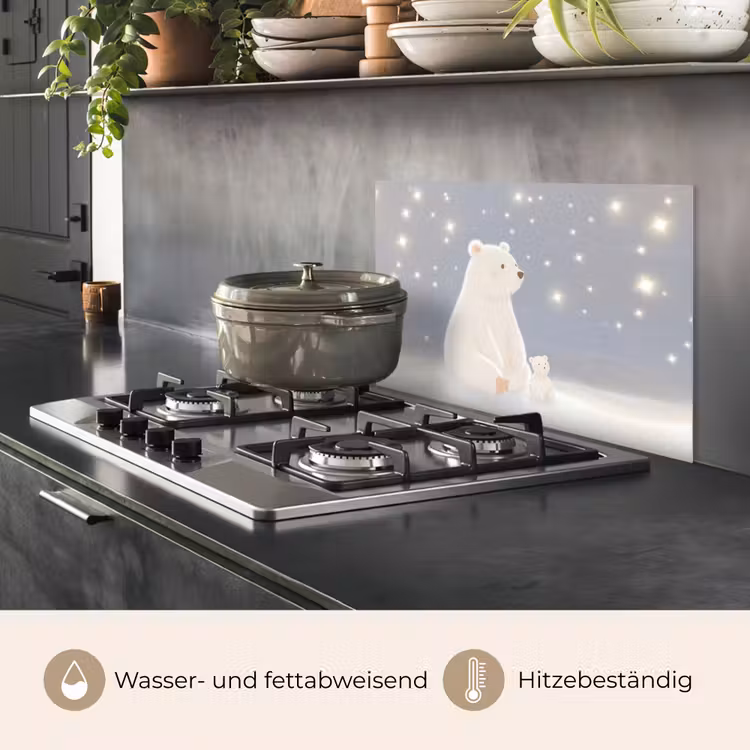 Spritzschutz Küche - Eisbär - Schnee - Sterne - Blau — 2