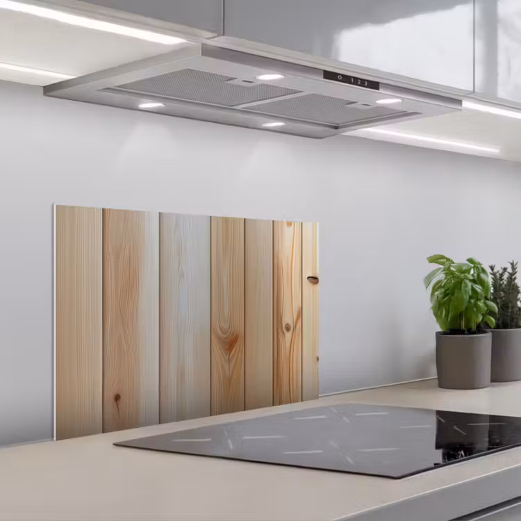Spritzschutz Küche - Holz - Regale - Licht — 1