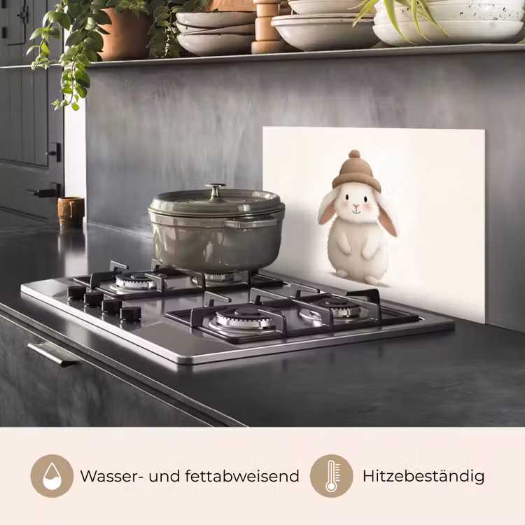 Spritzschutz Küche - Kaninchen - Hut - Ohren - Beige — 2
