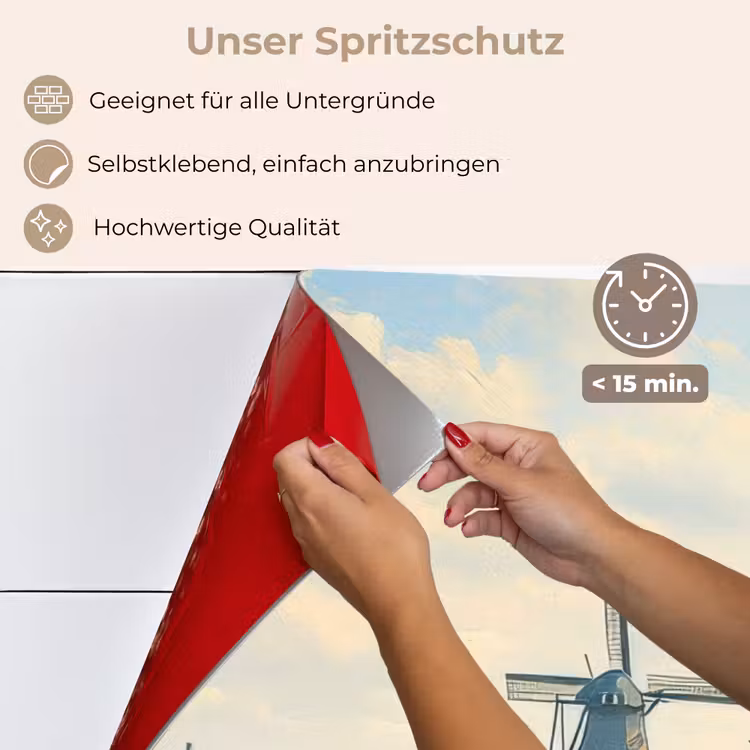 Spritzschutz Küche - Kühe - Windmühle - Wiese - Blau — 4