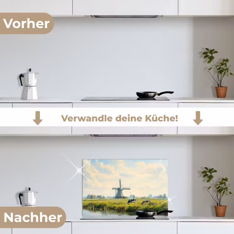 Spritzschutz Küche - Kühe - Windmühle - Wiese - Blau — 7