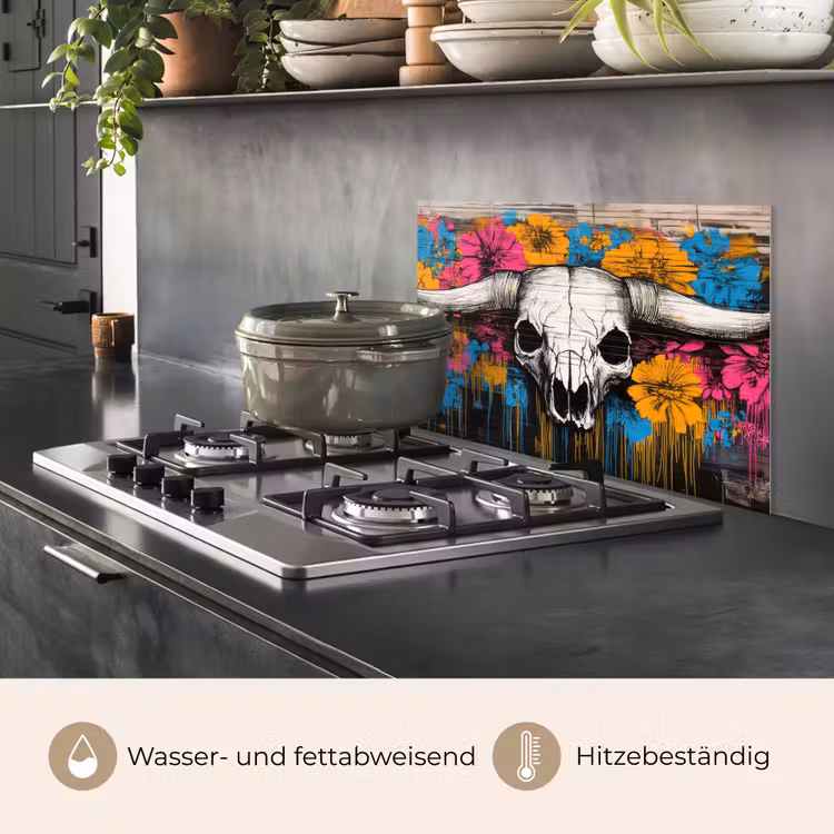 Spritzschutz Küche - Totenkopf - Blumen - Graffiti — 2