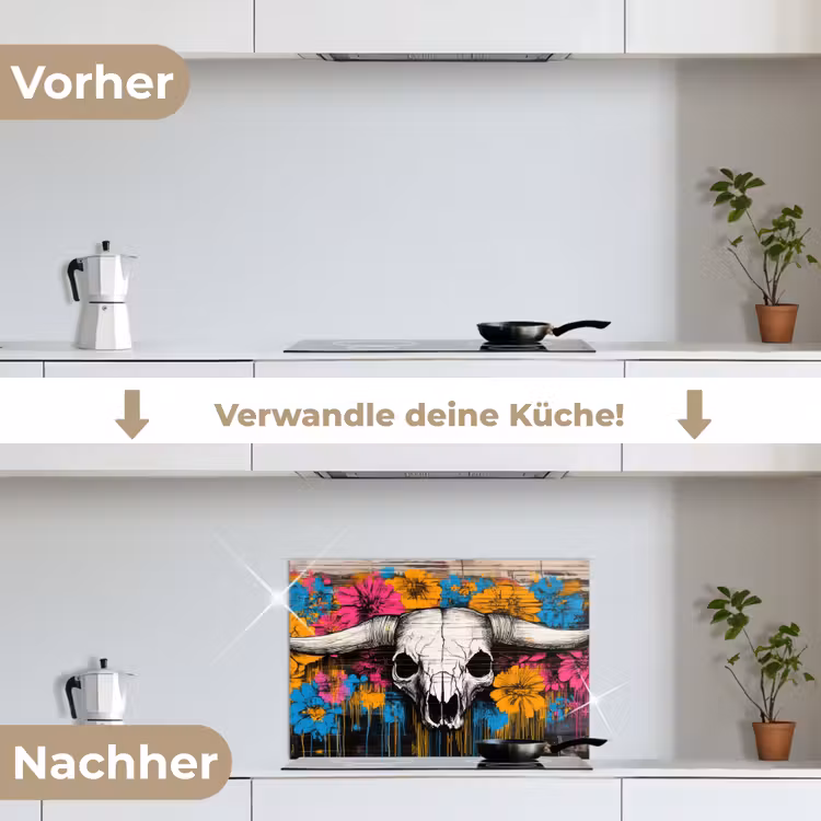 Spritzschutz Küche - Totenkopf - Blumen - Graffiti — 7