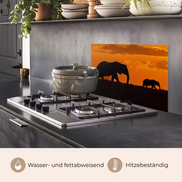 Spritzschutz Küche - Elefanten - Savanne - Sonnenuntergang — 2