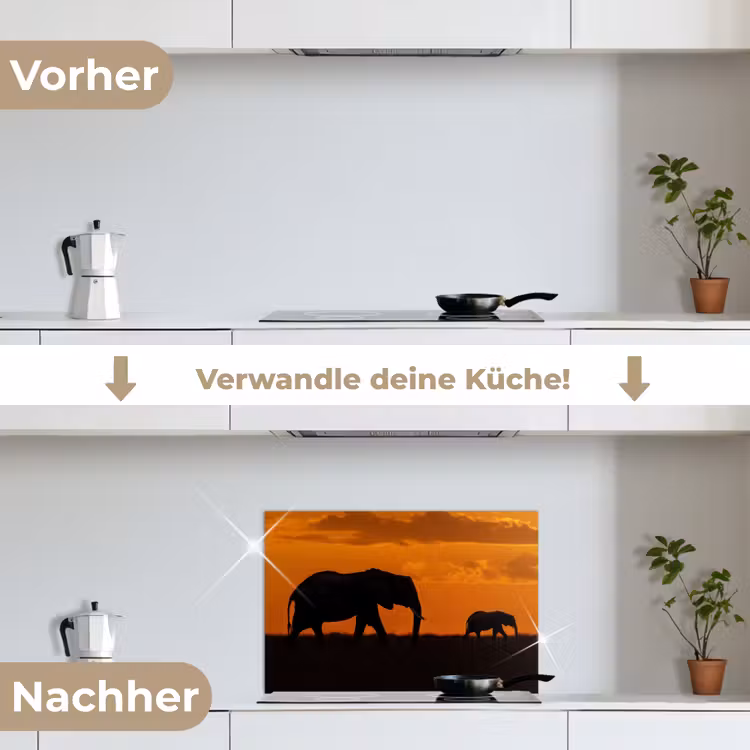 Spritzschutz Küche - Elefanten - Savanne - Sonnenuntergang — 7