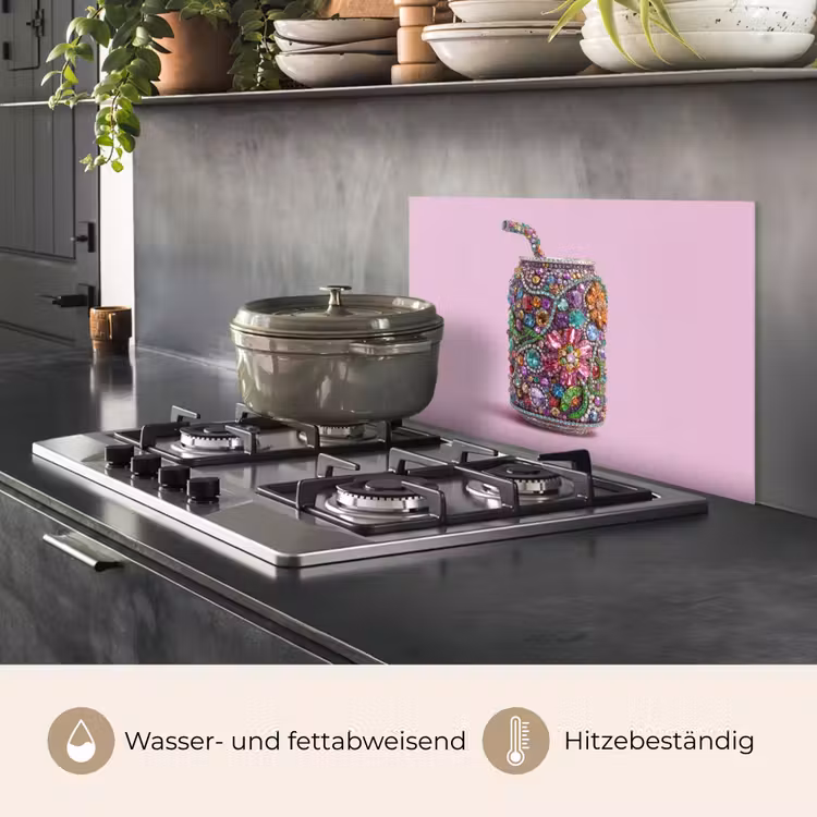 Spritzschutz Küche - Getränkedose - Blumenmuster - Edelsteine - Farbenfroh — 2