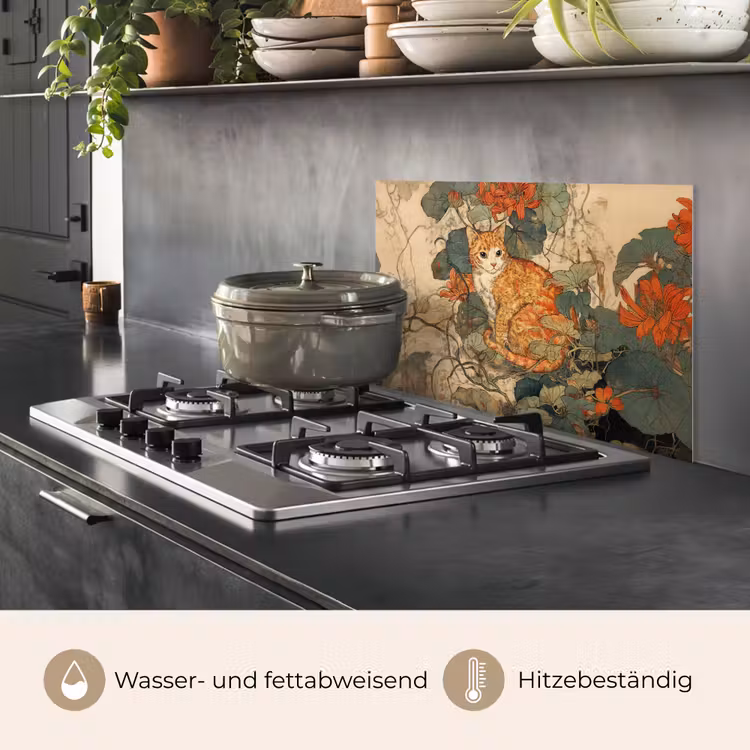 Spritzschutz Küche - Katze - Ornamental - Blumen — 2