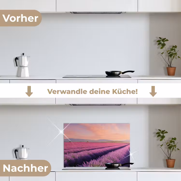 Spritzschutz Küche - Lavendelfeld - Sonnenuntergang - Lila - Blumen — 7