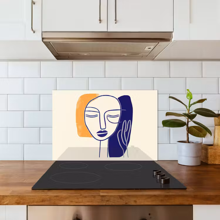 Spritzschutz Küche - Minimalistisch - Gesicht - Hand - Orange - Blau — 3