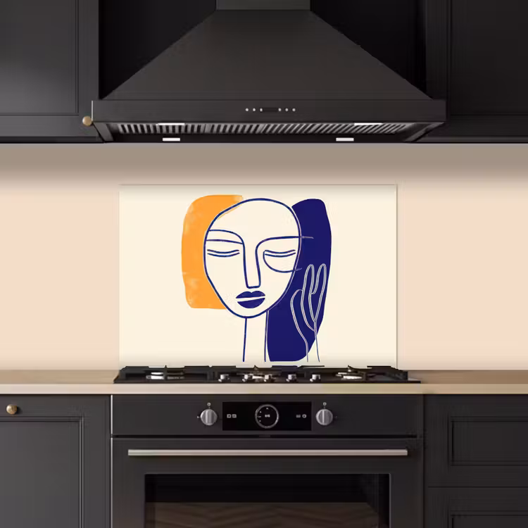 Spritzschutz Küche - Minimalistisch - Gesicht - Hand - Orange - Blau — 5