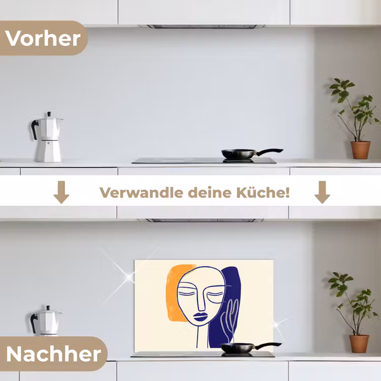 Spritzschutz Küche - Minimalistisch - Gesicht - Hand - Orange - Blau — 7