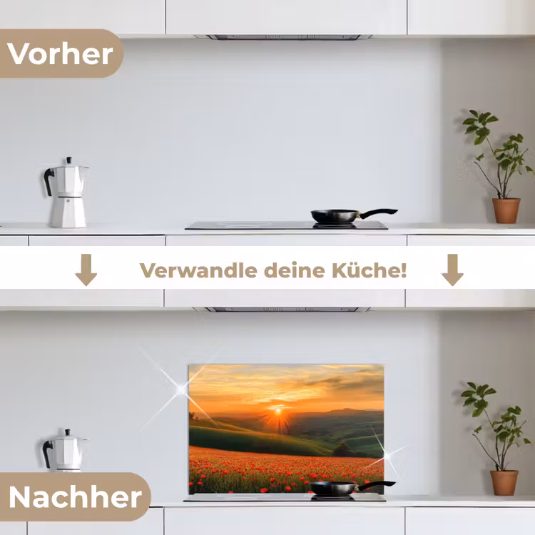 Spritzschutz Küche - Mohnblumen - Blumen - Hügel - Sonnenuntergang — 7