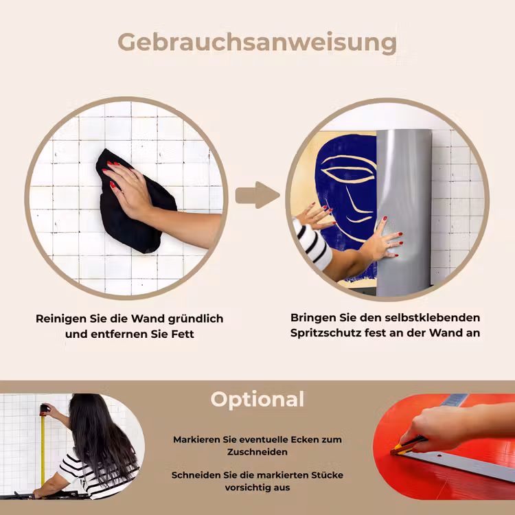 Spritzschutz Küche - Ockergelb - Blau - Einfache Linien — 6