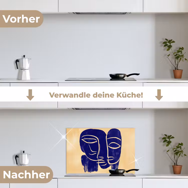 Spritzschutz Küche - Ockergelb - Blau - Einfache Linien — 7