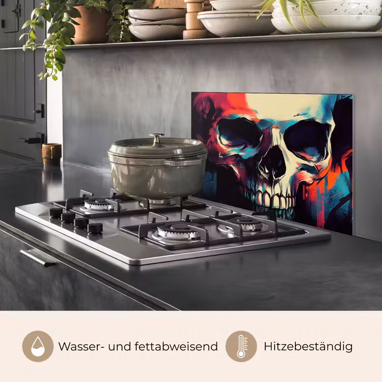 Spritzschutz Küche - Totenkopf - Abstrakt - Rot - Blau - Graffiti — 2