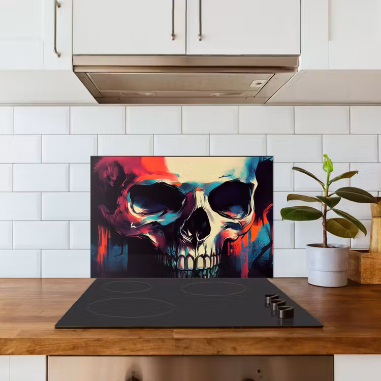 Spritzschutz Küche - Totenkopf - Abstrakt - Rot - Blau - Graffiti — 3