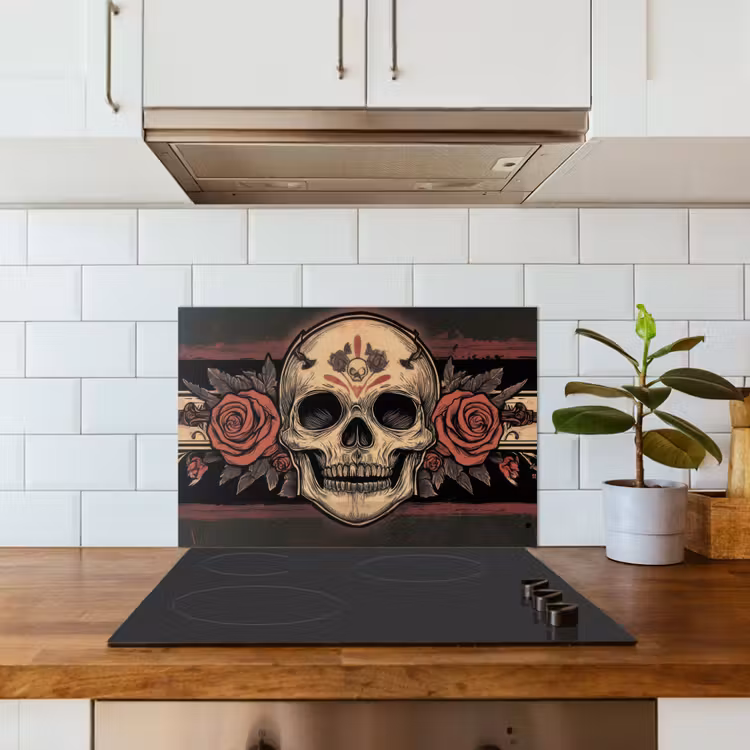 Spritzschutz Küche - Totenkopf - Rosen - Gotisch — 3