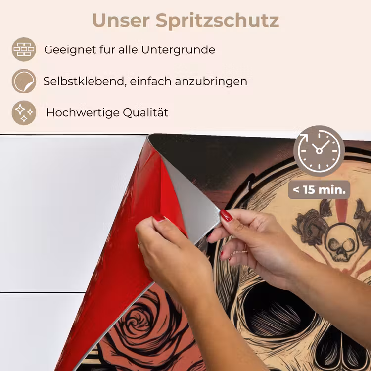 Spritzschutz Küche - Totenkopf - Rosen - Gotisch — 4