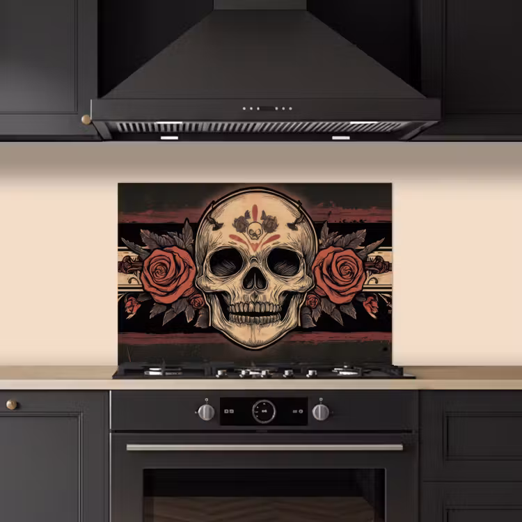 Spritzschutz Küche - Totenkopf - Rosen - Gotisch — 5