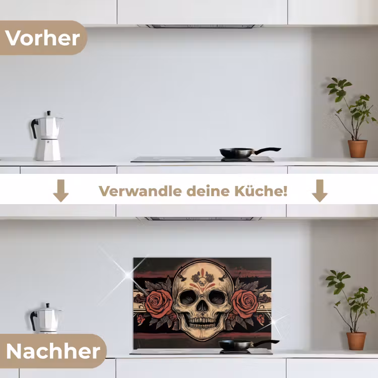 Spritzschutz Küche - Totenkopf - Rosen - Gotisch — 7