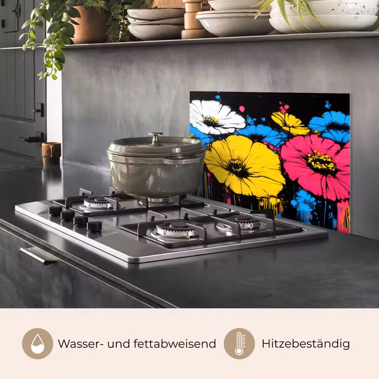 Spritzschutz Küche - Graffiti - Blumen - Farbe — 2