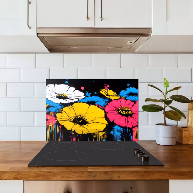 Spritzschutz Küche - Graffiti - Blumen - Farbe — 3
