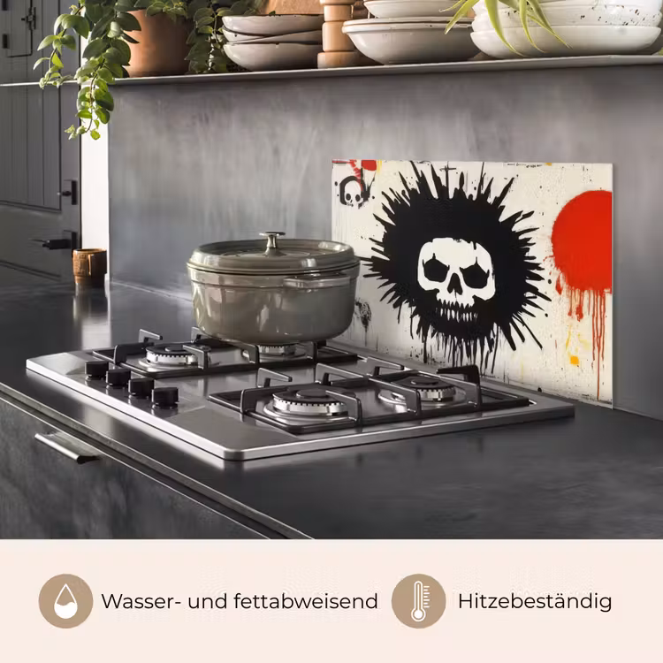 Spritzschutz Küche - Graffiti - Totenkopf - Abstrakt - Rot — 2