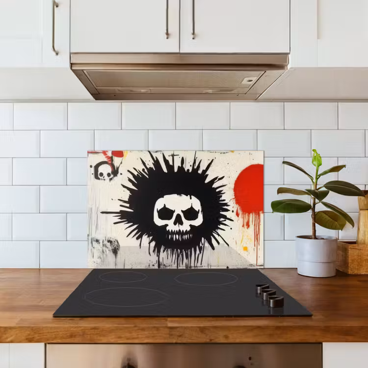 Spritzschutz Küche - Graffiti - Totenkopf - Abstrakt - Rot — 3