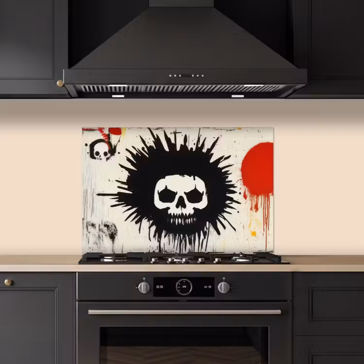 Spritzschutz Küche - Graffiti - Totenkopf - Abstrakt - Rot — 5