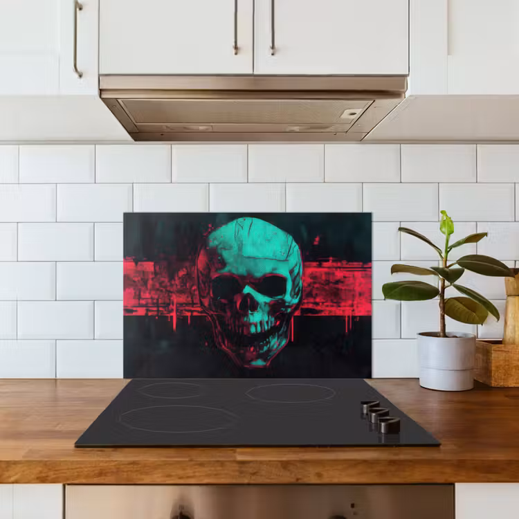 Spritzschutz Küche - Totenkopf - Cyberpunk - Neonrot — 3