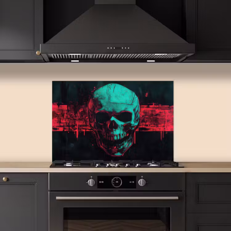 Spritzschutz Küche - Totenkopf - Cyberpunk - Neonrot — 5