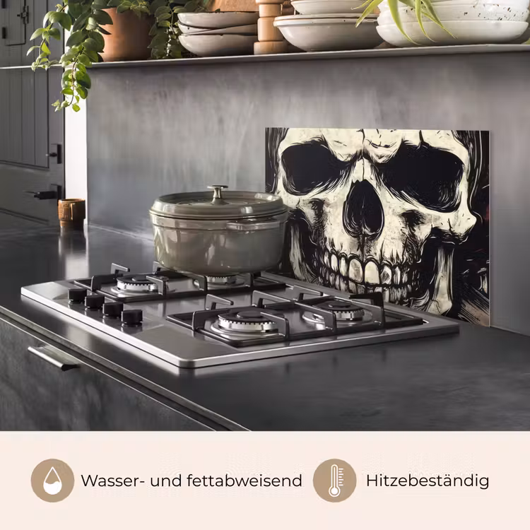 Spritzschutz Küche - Totenkopf - Ketten - Rot — 2