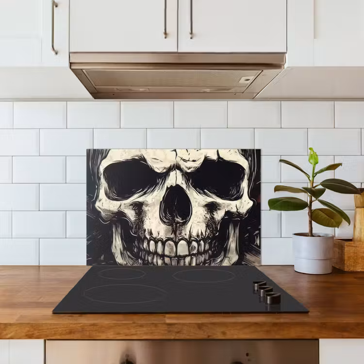 Spritzschutz Küche - Totenkopf - Ketten - Rot — 3
