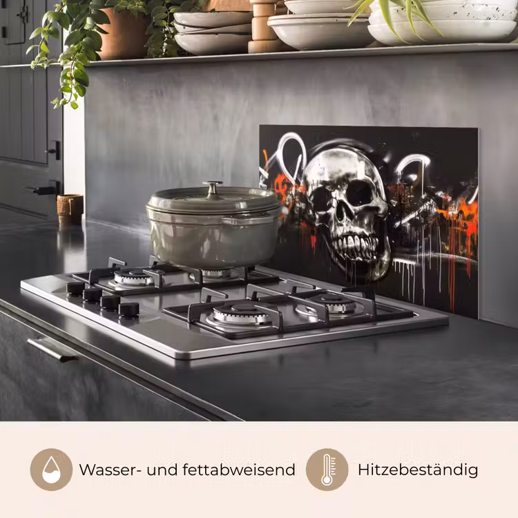 Spritzschutz Küche - Totenköpfe - Kunst - Dunkel - Rot — 2