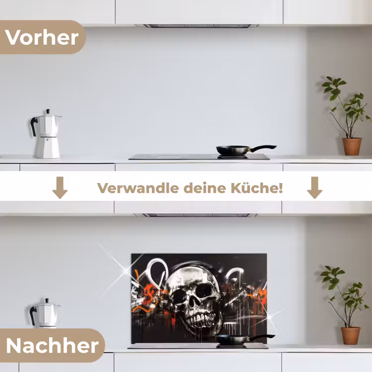 Spritzschutz Küche - Totenköpfe - Kunst - Dunkel - Rot — 7